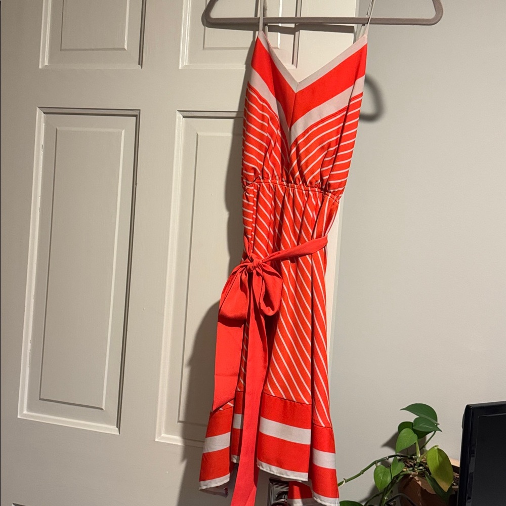 Express Red and Tan Asymmetrical Dress